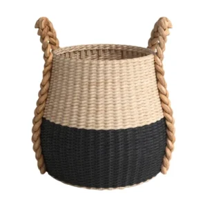 Zelvy Two-Tone Wicker Storage Basket with Handles – Durable Home Organizer